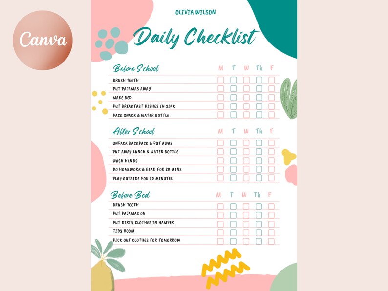 Family Rules and Chore Checklist Template Canva Editable Etsy