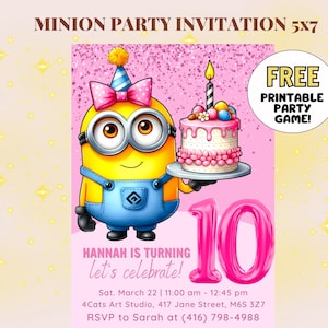 Minions Party Invite Girl, Minions Birthday Girl Invitation, Minions Invitation, Editable Party Invite, Printable Kids Birthday Card