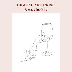 Wine Glass Line Art Print: Minimalist Kitchen Decor (Digital Download)