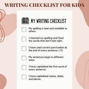 K-5 Writing Checklist, Writing and Editing Checklist for Kids, Self Editing Checklist for Kids, Writing Reminders for Kids Printable