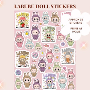 Labubu Doll Sticker Sheet | 20 Cute Printable Stickers with White Borders | Instant Download for Journals, Notebooks, Scrapbooks & More