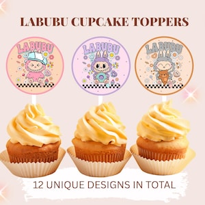 Cute Labubu Doll Cupcake Toppers – Set of 12 Printable Designs, Labubu Party Decor, Instant Download
