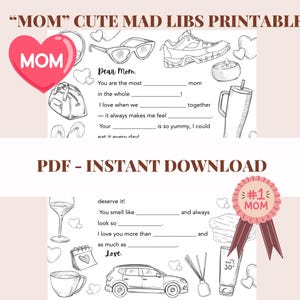 Süße druckbare Mad Libs-Karte für Mama - DIY-Muttertags- oder Geburtstagsgeschenk von Kindern - lustige & einfache Malaktivität für Kinder