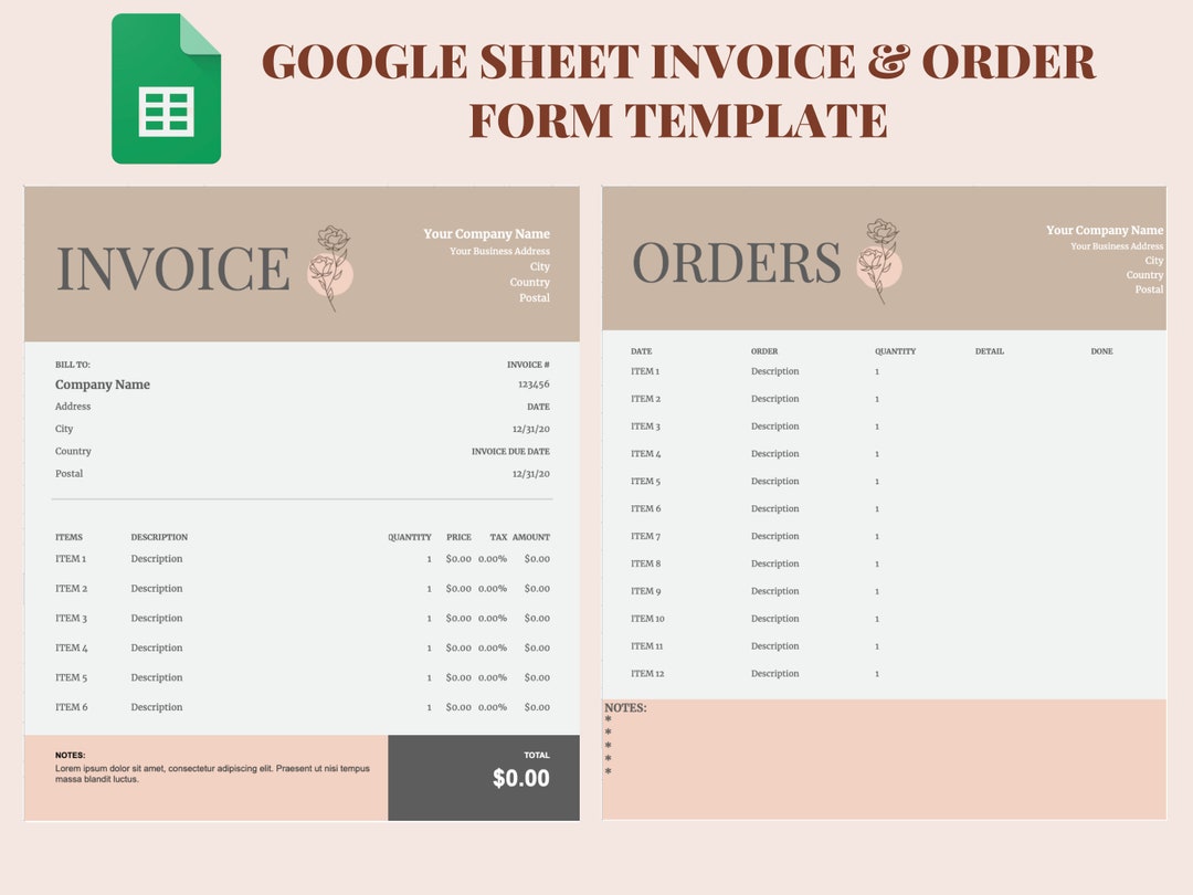 SALE Google Invoice Template / Invoice Template Spreadsheet / Order ...
