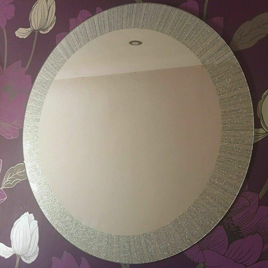Round Shape Designer Silver Glitter Wall Mirror Frame 50 Cm Etsy