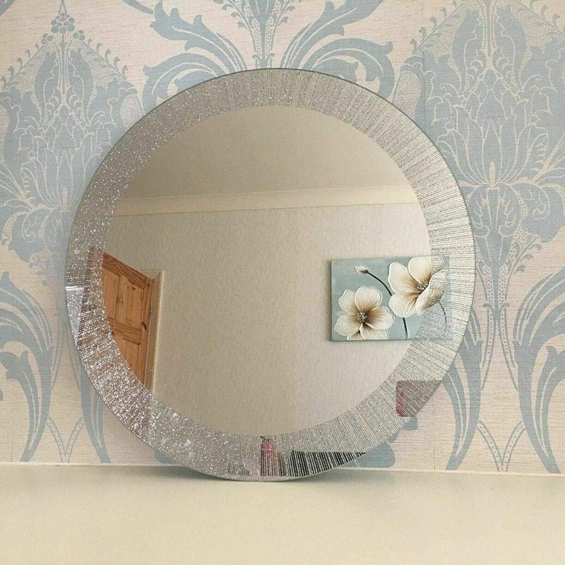 Round Shape Designer Silver Glitter Wall Mirror Frame 50 Cm Etsy