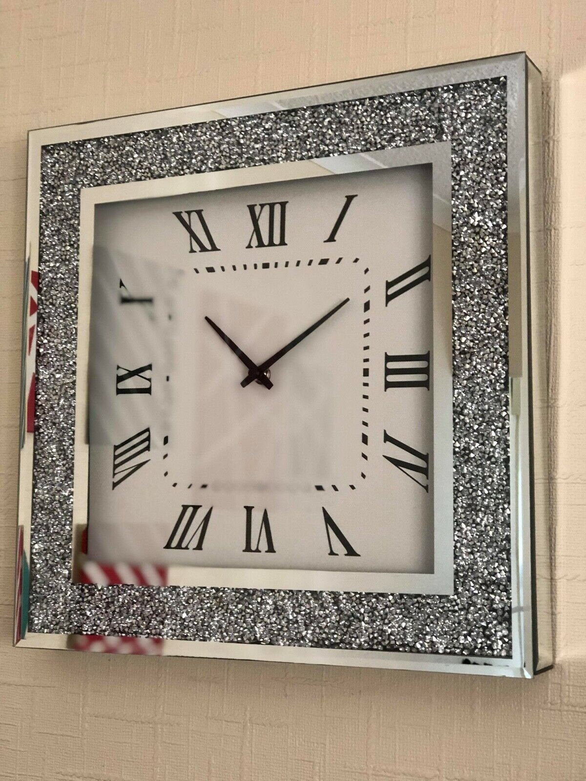 Loose Diamante Mirrored Wall Clock Crushed Jewel Roman Number Etsy