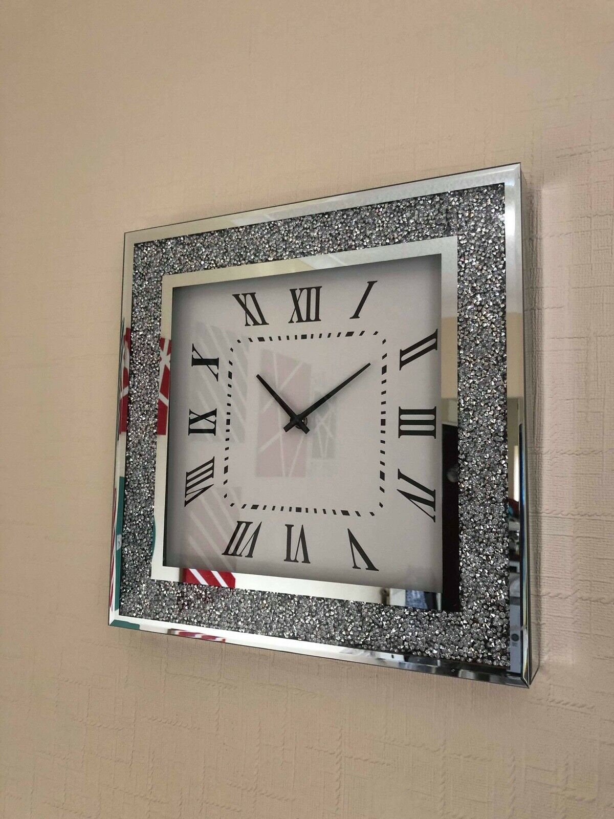 Loose Diamante Mirrored Wall Clock Crushed Jewel Roman Number Etsy