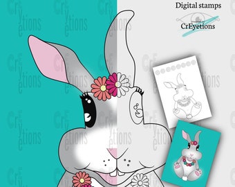 Adorable Bunny Fienna (digistamp, sello digital, colorear, hacer tarjetas, fabricación)