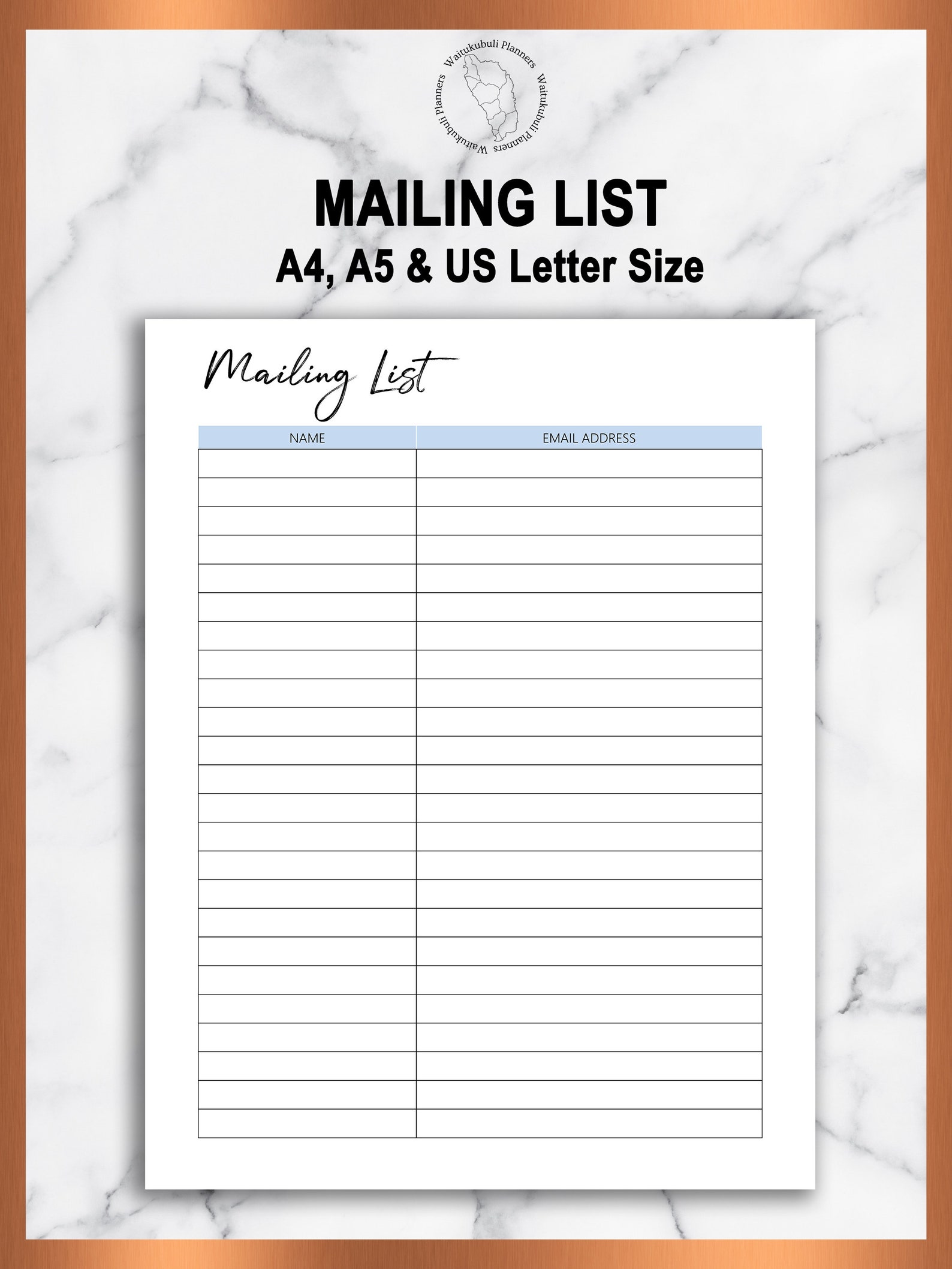 Mailing List Template Printable Email List Address List | Etsy