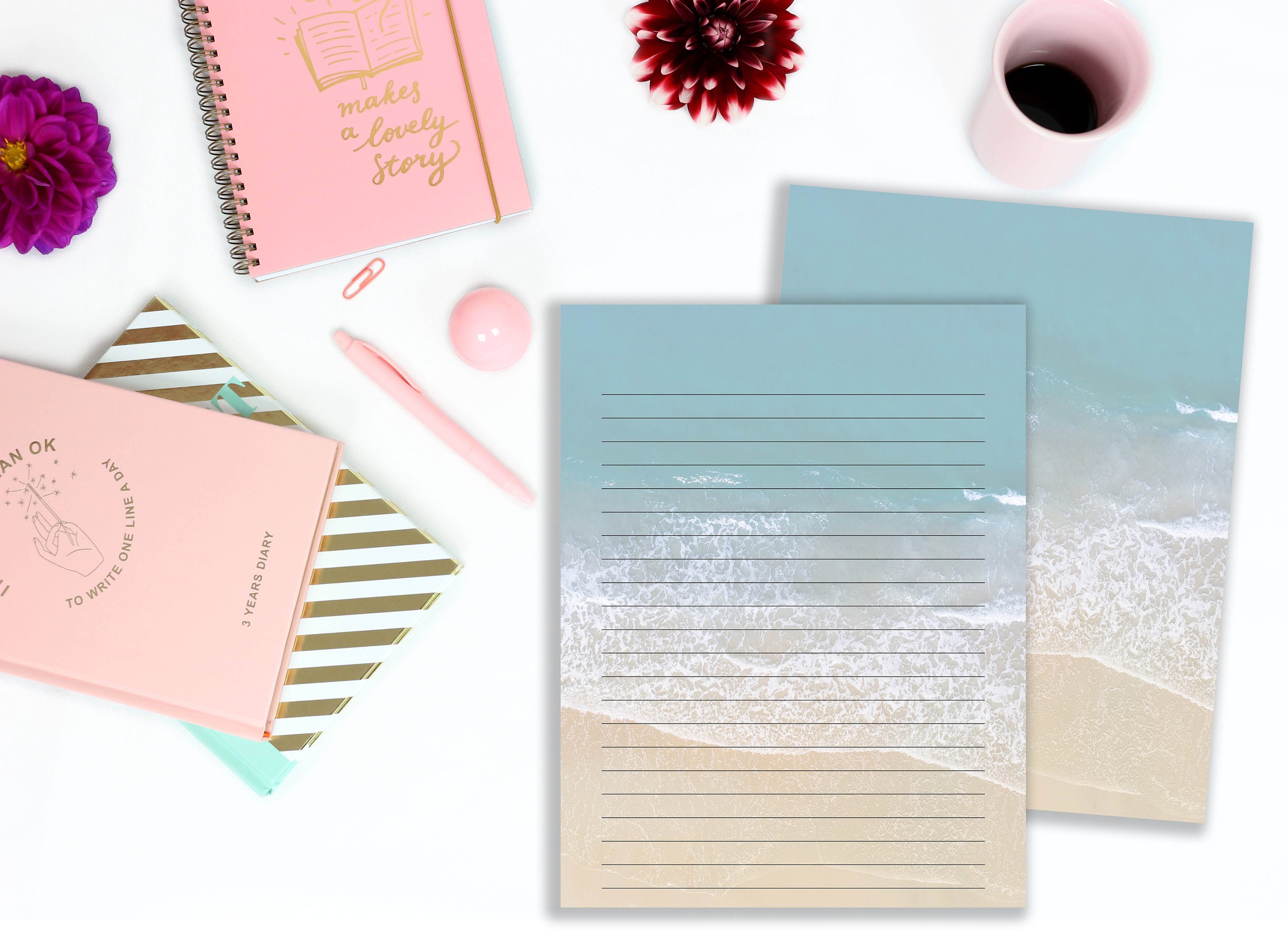 Beach Printable Stationery Paper Printable Paper Note | Etsy