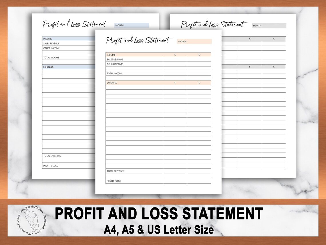 Profit and Loss Statement Printable Small Business Planner Etsy