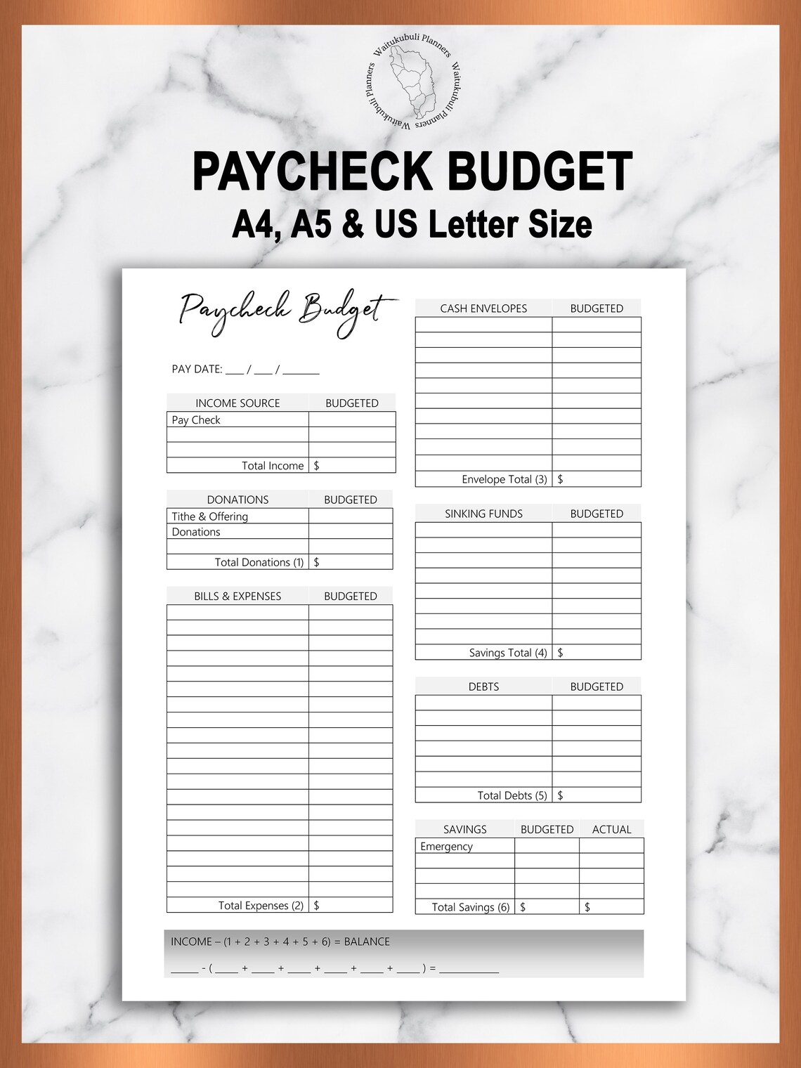 Paycheck Budget Printable Monthly Budget Budget Planner | Etsy