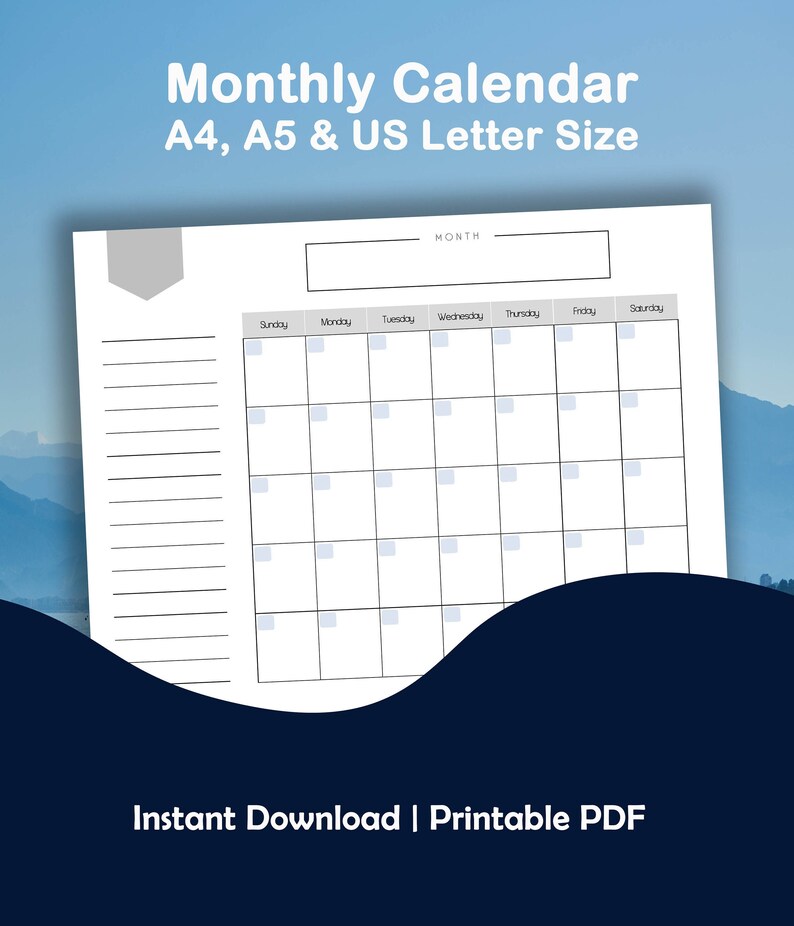 monthly calendar printable blank calendar undated calendar etsy