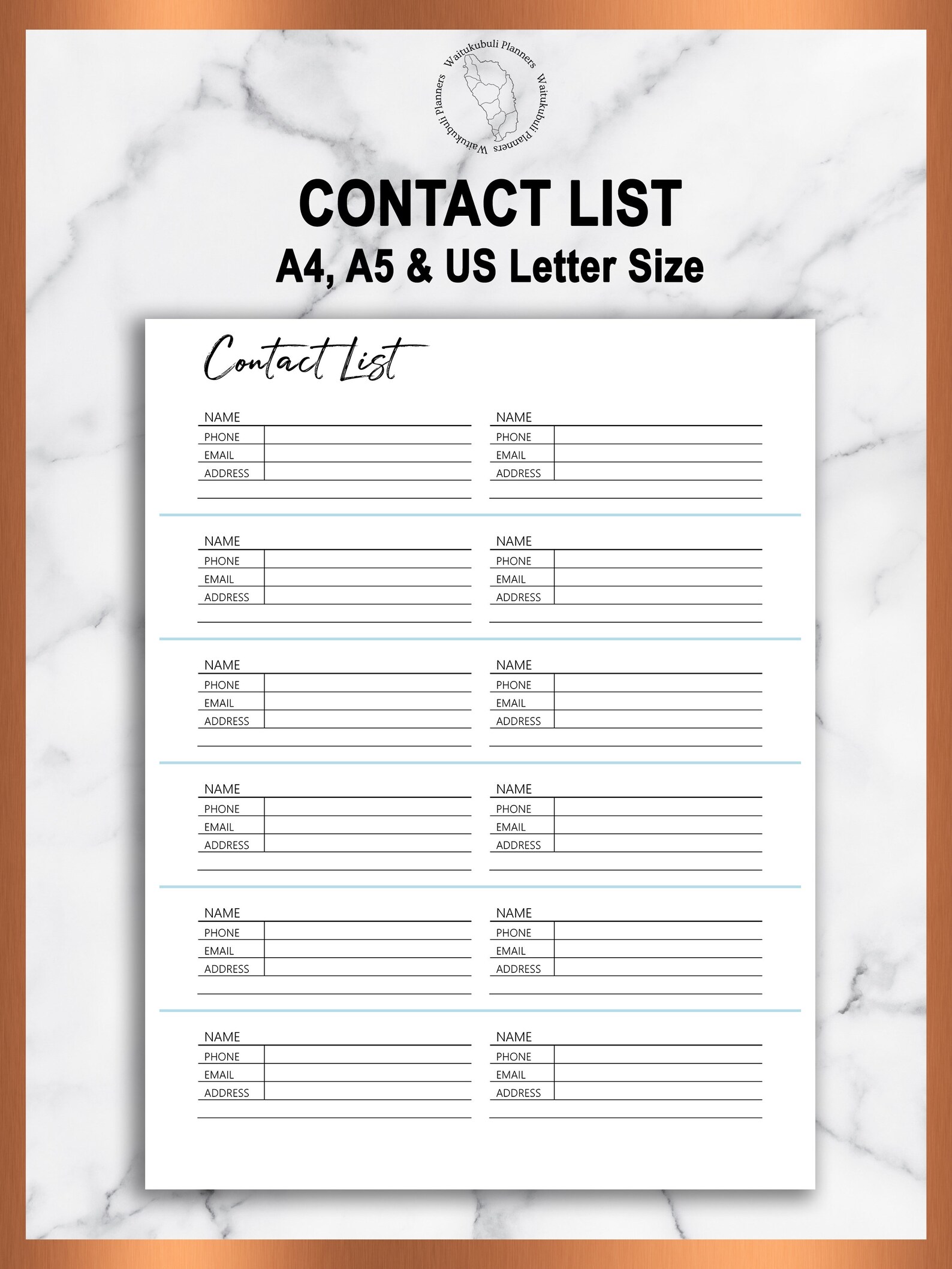Contact List Printable Email List Address List Contact Etsy