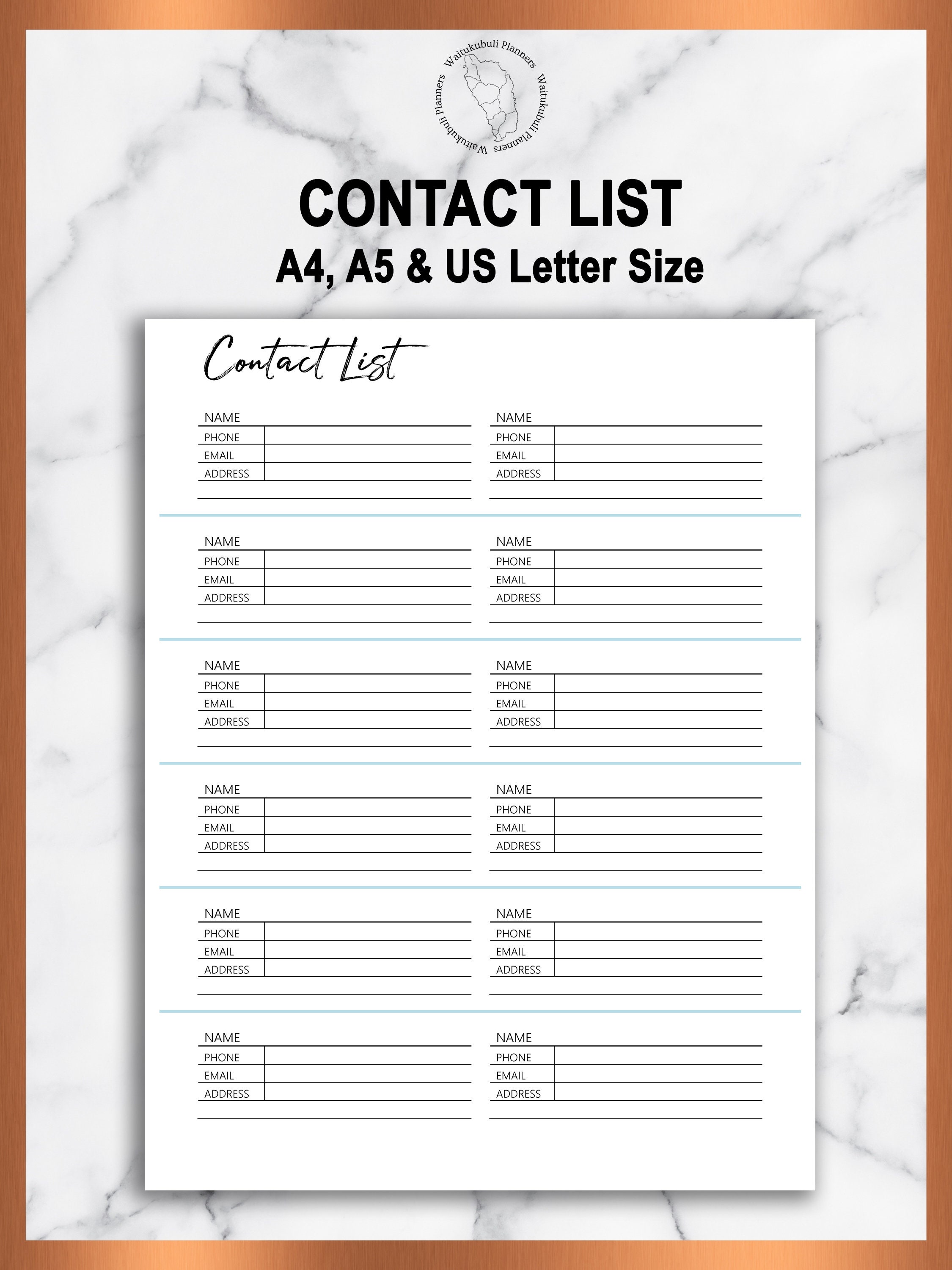 Contact List Printable Email List Address List Contact Etsy