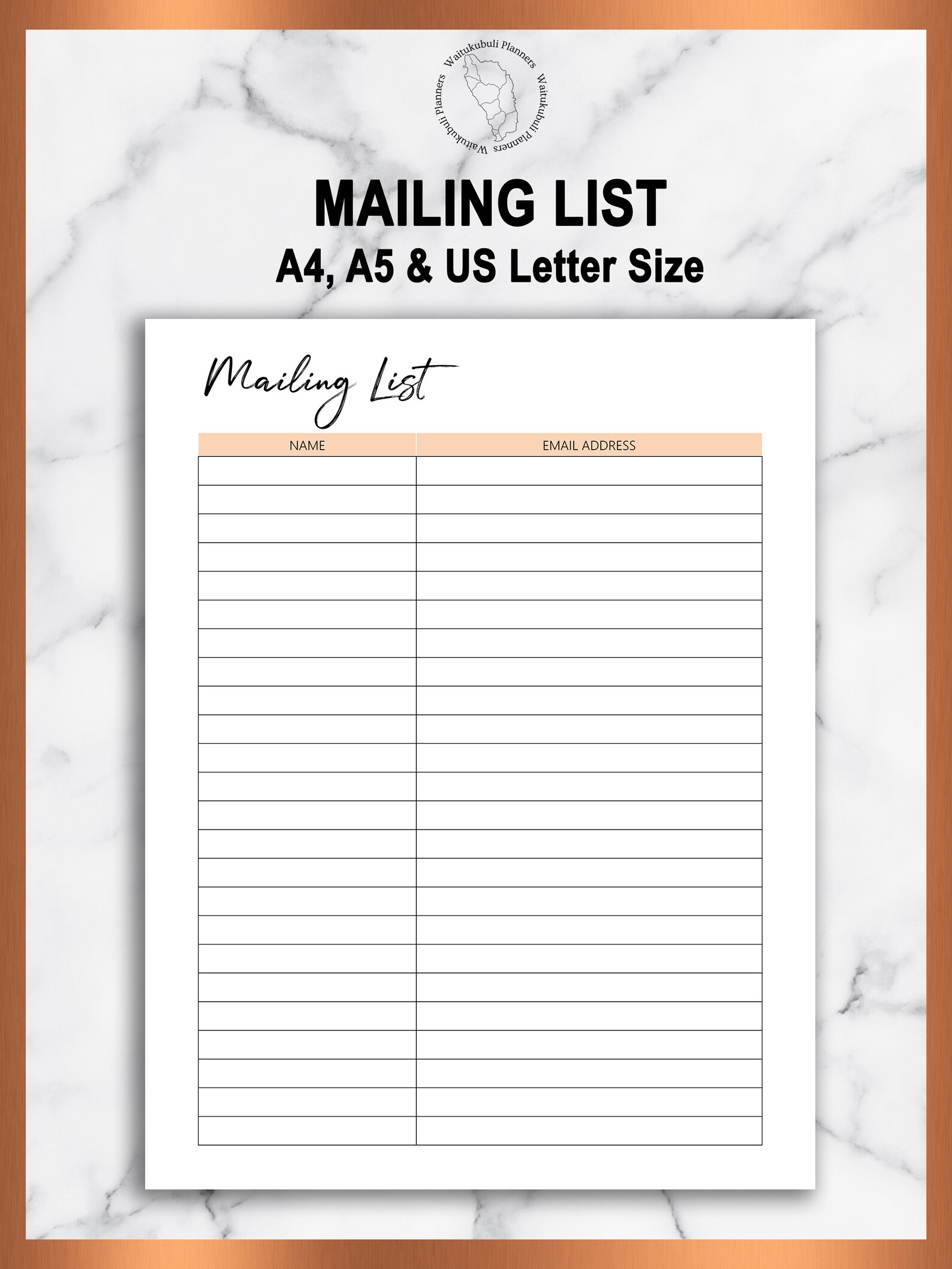 Mailing List Template Printable Email List Address List | Etsy