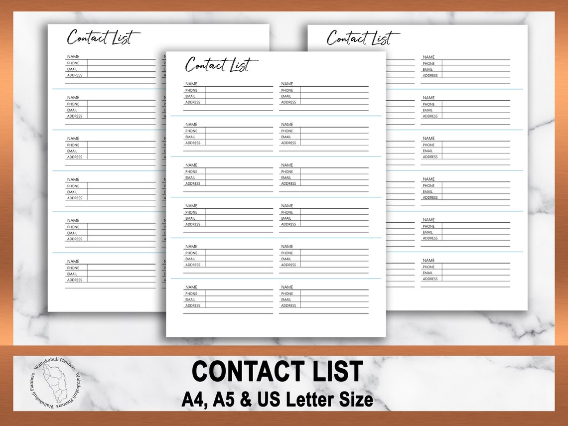 Contact List Printable Email List Address List Contact Etsy