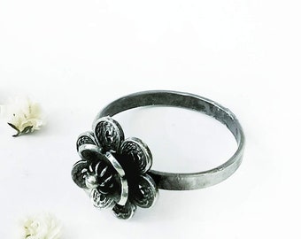 Flower Silver Ring, Engagement Filigree Ring, Gift For Her