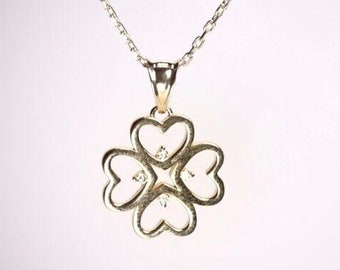 4 Leaf Clover Necklace, Good Luck Necklace, Gold Clover Pendant, 14k Real Gold Necklace, Flower Medallion Pendant