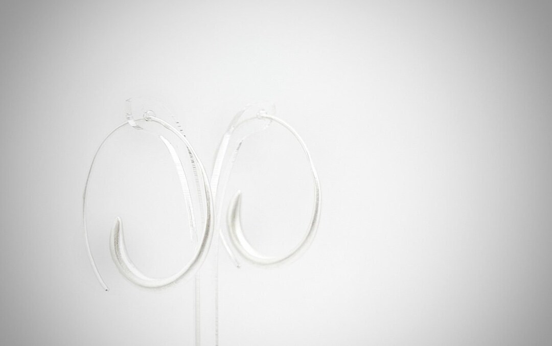 Hook Hoop Earrings, Silver Stud Earrings, Open Huggie Hoops, Half Ear Hugger, Suspender Wire