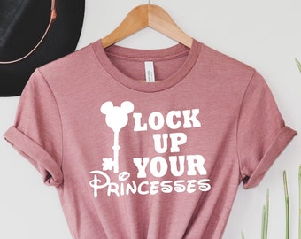 Encierra a tus princesas camisas clave de Disney, camisa divertida de bebé niño, camisa para niños, camisas de la familia Disney, camisa de manga corta, mono de bebé
