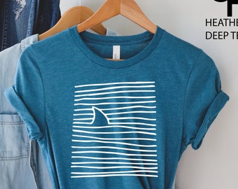 Camisa de aleta de tiburón, camisa de natación de tiburón, camiseta de tiburón divertida, camisa de tiburón fresca, camiseta de tiburón, camisas de fin de semana, camisas de vacaciones, camisa divertida