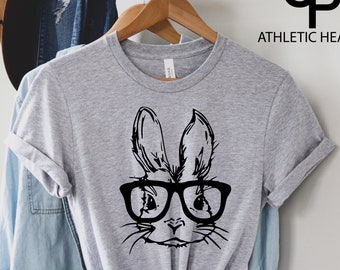 Bunny with Glasses shirt,Happy Easter Shirt,Easter Shirt, Rabbit Easter Eggs Shirt, Easter Bunny Shirt,Womens Easter shirt,Cute Easter shirt