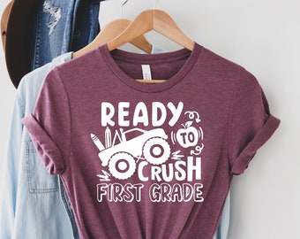 Ready To Crush First Grade Shirt, Boys Back To School Tshirt, Cars T-shirt, First Grade Tee, Funny Kids Outfit, 1st Day Of School T-shirt