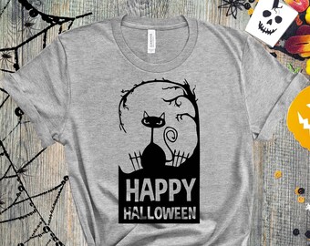 Happy Halloween Cat Shirt, Cat Owner Shirt, Cat Lover Shirt, Spooky Shirt, Halloween Cat Shirts, Halloween Women Tops, Halloween Party Shirt