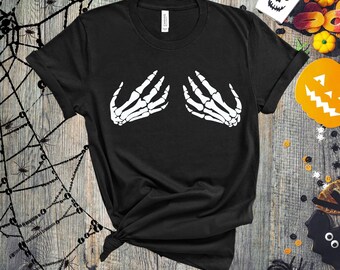 Skeleton Hand Shirt, Hand Bra Shirt, Trick or Treat Shirt. Halloween Shirt, Pastel Goth, Funny Halloween Shirt, Halloween Party,