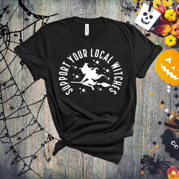 T-shirt Coton "Soutenez Votre Sorcière Locale" - Humour Halloween - Homme, Marque Gildan, Manches Courtes