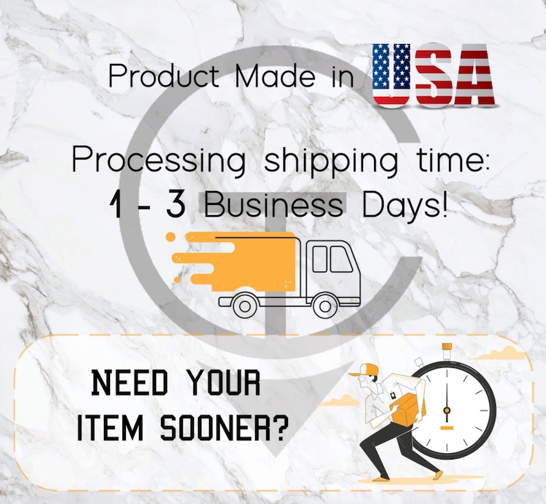 Puede incluir: Un gr&aacute;fico con un cami&oacute;n y un reloj, que indica un tiempo de procesamiento y env&iacute;o de 1 a 3 d&iacute;as h&aacute;biles para productos hechos en los EE. UU. Tambi&eacute;n se incluye el texto "NEED YOUR ITEM SOONER?"