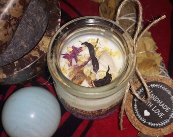 Vela en tarro de hierbas con ritual de soja de la intención de la diosa interior