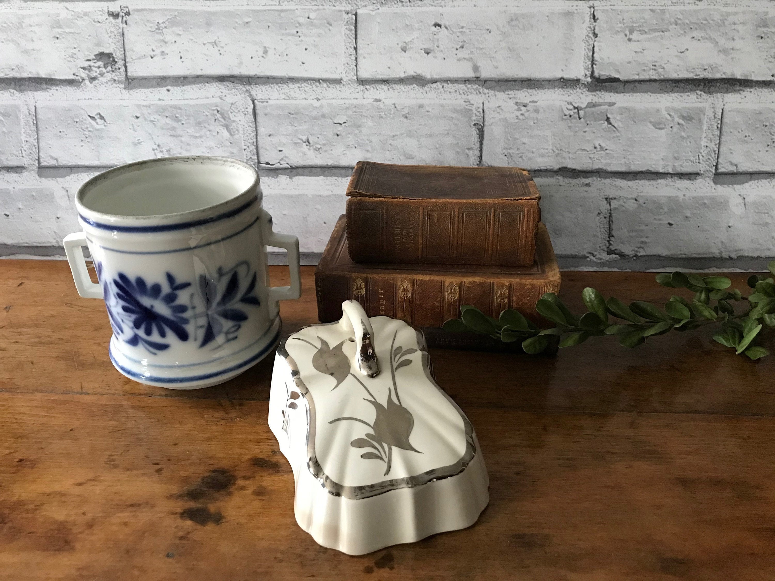 Antique Cheese Keeper Lid Only Vintage Porcelain Silver Etsy