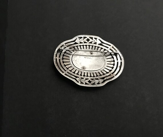 Antique Marcasite Oval Pin Sterling Silver Initia… - image 4