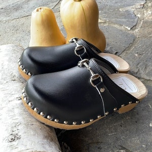 Swedish Wooden Clogs for Women - Stylish Black Clogs with Heel - Perfect Birthday and Christmas Gift