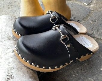 Schwedische Holz Clogs für Frauen - Stilvolle Schwarze Clogs mit Absatz - Perfektes Geburtstags- und Weihnachtsgeschenk