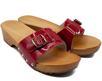 Sandales D'été En Cuir Pour Femme - Bout Fermé - Chaussures à Plateforme - Style Rétro - Sandales Creuses - Sandales D'été Compensées - Chaussures De Plage - Rouge - 35