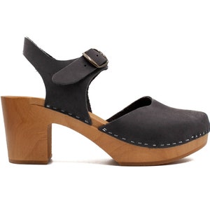 Swedish Clogs / Light Black Oiled Nubuck Leather / Wooden Clogs / Handmade Mules / Low / mother day gift / Summer shoes / nubuck shoes
