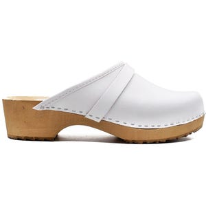 White Leather Clogs – Traditional Wooden Clogs, Medical Shoes, Professional Footwear for Nurses, Chefs, Hairdressers, Handmade