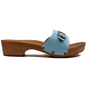 Handmade Swedish Mules, Natural handmade clogs, Natural leather, Natural wood, Leather clogs BLUEChristmas giftmother Day Gift Garden clogs