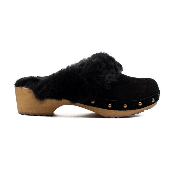 Warm Winter Clogs for Women - Cozy Sheepskin Clogs with Heel - Perfect Christmas Gift