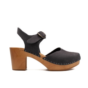 Swedish Clogs / Light Black Oiled Nubuck Leather / Wooden Clogs / Handmade Mules / Low / mother day gift / Summer shoes / nubuck shoes