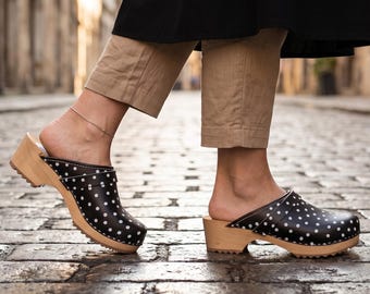 Handmade Leather Clogs: Swedish Style Wooden Sole Shoes