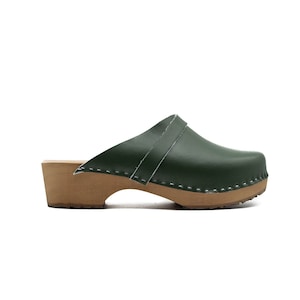 Swedish Wooden Clogs for Women - Stylish Green Clogs with Heel - Perfect Birthday and Christmas Gift