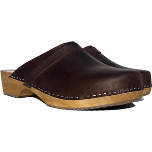 Tampões vintage - Brown sapatos vintage, tampões para as mulheres, sapatos plataforma, tampões  madeira, sapatos de madeira, sandália
