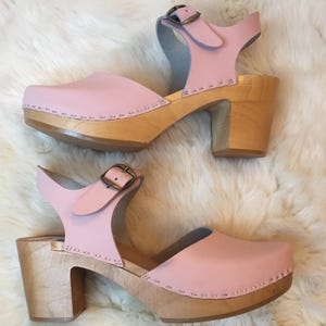 Swedish Clogs Sandals, Natural Leather , Woden Clog Sandals, Handmade Leather Clogs PINKChristmas giftmother Day Gift