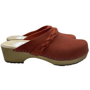 Swedish Clogs for Women: Cinnibar Nubuck Leather Heel Clogs