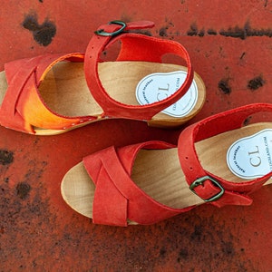 High Heel Sandals - Cinnabar, Wooden Clogs, Oiled Nubuck, Swedish Clogs, Handmade, Women Clogs, Womend Sandals, High Heel Clogs
